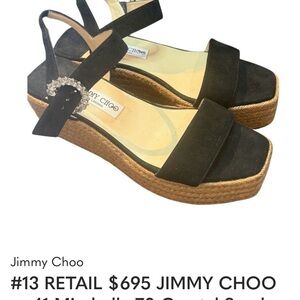 #13 RETAIL $695 JIMMY CHOO sz 41 Mirabelle 70 Crystal Suede Espadrille Wedges